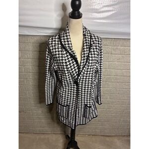 Lauren Michelle Houndstooth Open Front Cardigan Sweater Black White Size L